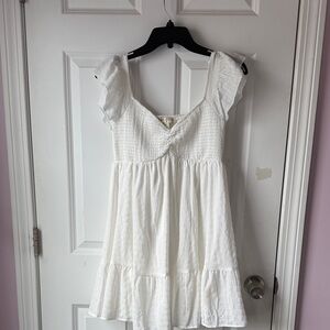 White Mini Dress with Ruffle Sleeves
